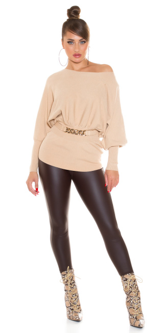 Fitted Sweater with decorative buckle Beige